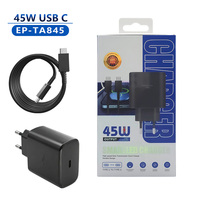 Colokan EU GAN 45W USB Type C PD Pengisi Daya Cepat Tahan Api EP-TA845 untuk S24/S23/S22/Note20 dan Earphone