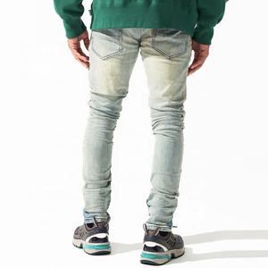 حافة الجينز الرجال الجينز السراويل OEM/ODM نحيل ثقوب ممزق متوسط أزرق شعار مخصص فارغ عادي الجينز مصنع الصين - Product Image 3