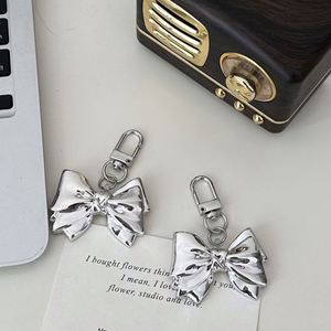 Korean Ins Creative Heart Keychain New Bow Tie <b>Acrylic</b> Decorative Pendant Rechargeable Metal Keychain - Product Image 4