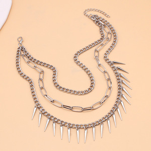 Layered Spike Necklace <b>Titanium</b> Steel Multi Layer Punk Hip Hop <b>Chain</b> Women Men Fashion Jewelry Clavicle <b>Chain</b> Riveted Style - Product Image 4