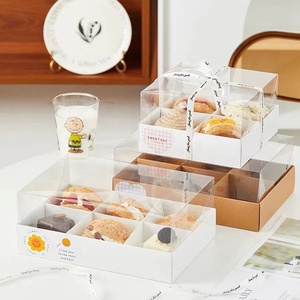 XJH 4 Rejilla Caja de pastel blanco <span class=keywords><strong>Postre</strong></span> 6 Rejilla Cajas de pastel Kraft con tapa transparente Caja de regalo para fiesta Boda - Product Image 1