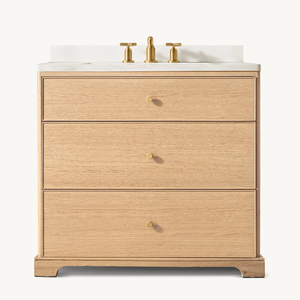 Conjuntos de muebles de baño de lujo Tocador de baño individual de estilo americano Lavabo individual de madera de roble - Product Image 4