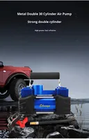 Compresseur d'air double cylindre haute performance 12V 150PSI 60L/min, gonfleur de pneus portable en aluminium avec manomètre à aiguille