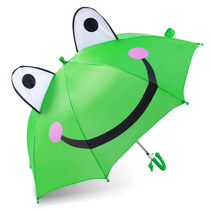 2020 새로운 귀여운 녹색 작은 동물 개구리 모양의 직선 참신 어린이 우산 사용자 정의 로고