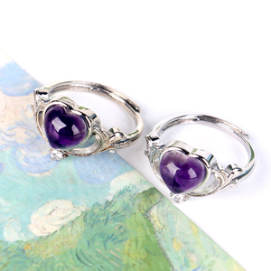 Bagues en améthyste en pierres naturelles de guérison, plaquées argent, ajustables, pour femmes, vente en gros - Product Image 4