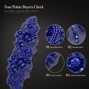 Patch en dentelle multicolore brodé à la main avec perles et sequins pour accessoires de robe de mariée - Product Image 2