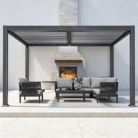 Pergola bioclimatique moderne en aluminium blanc électrique avec toit à lames orientables pour jardin de maison scandinave