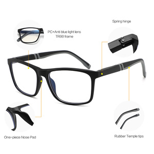 Lunettes carrées ultralégères Tr90 anti-lumière bleue, monture complète, verres PC, montures de lunettes unisexes pour un look naturel, style rétro simple - Product Image 5