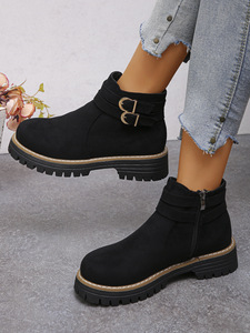 Bottines en daim pour femmes, nouvelles bottines à semelle épaisse, bout rond, grande taille, avec boucle de ceinture, en stock - Product Image 6