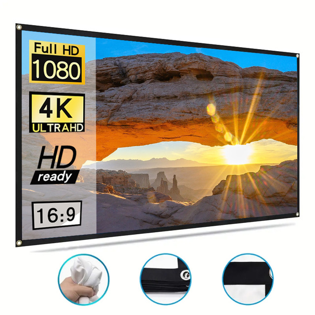 Home Theater Outdoor Indoor Use 100inch 16:9 4KHD Foldable Light Weight Milk White Soft Polyester Projector Screen