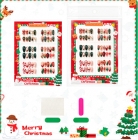 60 Stück Aufklebenägel in Größen XS S M L, Mandel-Form, Weihnachtsrot, Grün, Schwarz, Gold, Schleife, Schneeflocke, Baum-Design, Künstliche Nägel im Großhandel