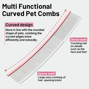 Pettini professionali per <span class=keywords><strong>la</strong></span> toelettatura ricurvi per animali domestici con denti radi con denti radi e denti densi aprono il nodo - Product Image 2