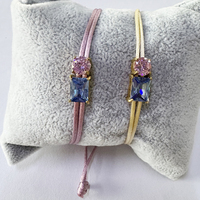 Bracelet en corde tressée multicolore fait main avec perle dorée et zircon cubique, réglable pour femme