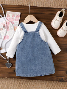 Camicia autunno bambina abito in denim 2 pz vestiti Set 0-3y bambino Gir fiocco da principessa completo completo - Product Image 3