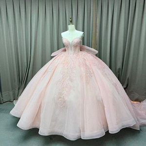 Vestido de noche largo hasta el suelo con perlas de satén y cola lateral, para fiesta de boda, graduación, verano, con decoración de encaje, cintura y cola capilla, para Quinceañera - Product Image 2