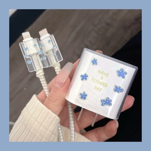 Recién llegado, organizador electrónico transparente de flores azules para <span class=keywords><strong>Apple</strong></span> 12 Cable de datos y <span class=keywords><strong>cabezal</strong></span> de cargador de <span class=keywords><strong>carga</strong></span> rápida de 20W - Product Image 3