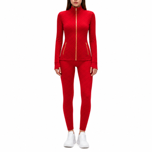Women's Seamless <b>Workout</b> Set Dot Jacquard Long Sleeve Zip <b>Jacket</b> High Waist Yoga Leggings Gym Sportswear - Product Image 5