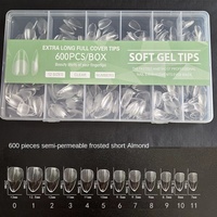 600 pièces d'art d'ongle en boîte pliées sans trace sans sculpture autocollant complet demi-givré court carré Ballet faux ongles doigts français