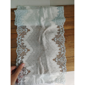 Penjualan Terbaik Lingerie mewah spandeks nilon tali elastis melar renda kain untuk wanita 23CM renda melar biru muda lembut - Product Image 1