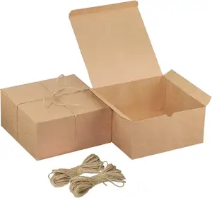 Factory direct Wholesale Custom ECO Kraft Brown Gift Box Wedding Birthday Party Gift Packaging Box with hemp rope