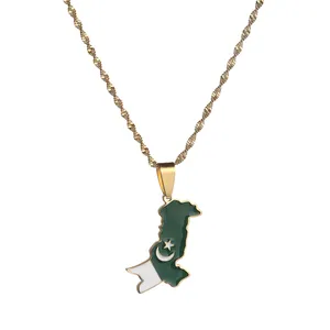 巴基斯坦地图吊坠项链银色金色巴基斯坦地图民族珠宝
