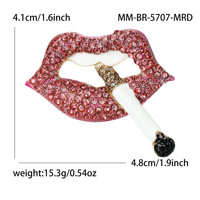 Broche Lèvres Rouge Strass Cigarette Punk Sexy Bouche en Cristal Épingle de Revers pour Femme Fête Manteau Écharpe Bijou Cadeau