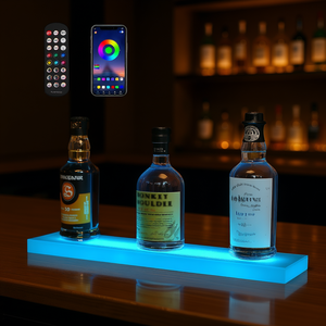 Estante de Bar con Iluminación LED para Botellas de Licor, 24 Pulgadas, Acrílico, Montaje en Pared, Mueble de Bar Moderno y Contemporáneo - Product Image 2