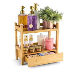 Étagère de rangement multi-niveaux en bambou à 3 niveaux avec tiroir pour l'organisation du bureau, de la salle de bain et de la cuisine - Product Image 5