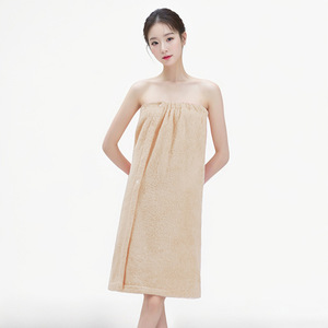 เสื้อคลุมอาบน้ำผ้าฝ้ายแท้สำหรับผู้หญิง แบบไร้สายรัดไหล่ เนื้อนุ่ม ซึมซับดี สีขาว ชมพู ฟ้า เทา น้ำตาลอ่อน เหลือง เหมาะสำหรับใส่ในฤดูใบไม้ร่วง - Product Image 4