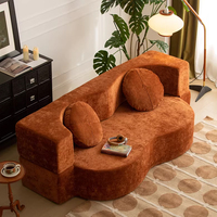 Sofá Modular Moderno de Tela Bouclé Crema, Diseño Redondo sin Brazos, Tapizado Suave, Muebles para Sala de Estar
