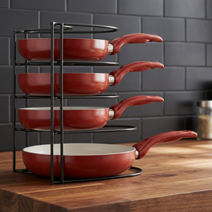 Four Tier Metal <b>Pan</b> Rack Storage Holder For Kitchen Red Pots And <b>Pans</b> <b>Standing</b> Type Modern Design - Product Image 3