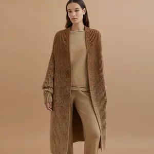 Frauen Custom Long Ladies Maxi Cardigan Sweater Winter Herbst Gerippte Übergroße Frauen Übergroße Cardigan Coat