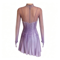 Robe de patinage artistique à col montant et manches longues, ornée de strass et de mailles, pour adultes et enfants, pour compétitions et spectacles