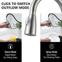 Robinet de cuisine moderne en nickel brossé avec douchette extractible, pivotant à 360°, monocommande, à poser sur comptoir, en acier inoxydable 304, avec capteur sans contact