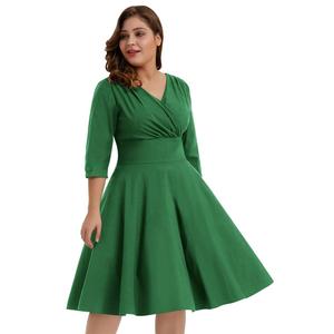 OEM Retro delle Donne 3/4 Manica Con Scollo A V Nero Altalena A-Line Dress Vintage <span class=keywords><strong>Abiti</strong></span> di Grandi Dimensioni Più Il Formato 2021 - Product Image 2