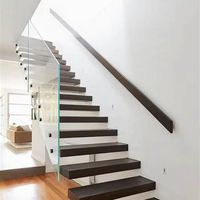 Escalier flottant en bois massif avec éclairage LED, moderne, intérieur, en acier et marbre, avec garde-corps en verre droit, pour villa, taille personnalisée