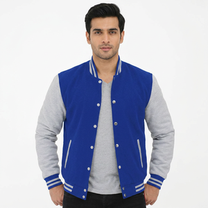 <b>Men</b> Varsity Jacket for <b>men</b> lightweight yet warm made with soft fabric buttoned front and striped edge detailing - Product Image 1