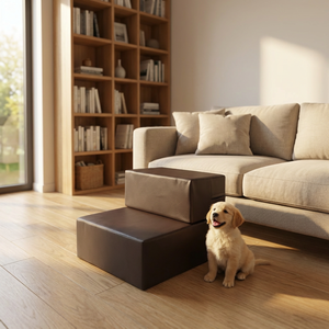 Escalier <span class=keywords><strong>pour</strong></span> chien en cuir PU de luxe, marches <span class=keywords><strong>pour</strong></span> animaux de compagnie en mousse haute densité <span class=keywords><strong>pour</strong></span> le côté du canapé, <span class=keywords><strong>échelle</strong></span> d'escalade portable <span class=keywords><strong>pour</strong></span> chiens âgés, marron - Product Image 1