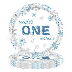 Kit de Fournitures de Fête Hiver One Derland Bleu Flocon de Neige Argenté – Vaisselle Jetable Assiettes Serviettes Gobelets Couverts pour Anniversaire - Product Image 4