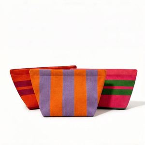 Custom logo Striped Knitted Woven Polyester Make Organizer Bag Open Closure Travel Storage Pouch Simple Cosmetic Bag for Women - Product Image 1