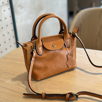 Tas Tote Mini Logo Kustom Kulit Sapi Lapis Atas untuk Wanita, Tas Selempang Kecil untuk Perjalanan, Belanja, dan Aktivitas Sehari-hari