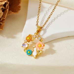 <span class=keywords><strong>Collana</strong></span> da Donna Personalizzata in Acciaio Inossidabile <span class=keywords><strong>con</strong></span> Ciondolo a Fiore, Stili Multipli, Graziosa Margherita, Perla e Foglia, Non Sbiadisce - Product Image 3