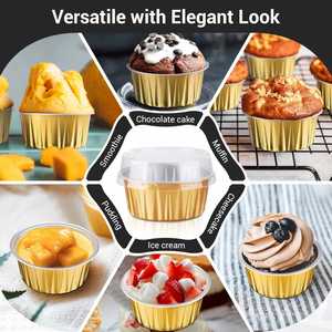 8 oz 200ml Aluminum <b>Foil</b> Disposable Baking Cups with Plastic Lids Recyclable Food Grade (Gold Silver) - Product Image 4