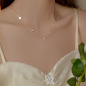 <span class=keywords><strong>Collana</strong></span> a catena in <span class=keywords><strong>argento</strong></span> Sterling 925 con ciondolo in zircone a quattro foglie da donna - Product Image 3