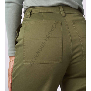 Pantalones de Sarga Tejida Antiarrugas de Color Liso de Corte Regular para Primavera, de Alta Calidad, Casuales para Mujer, con Estampado por Descarga, 100% Algodón - Product Image 3