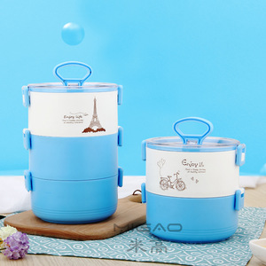 <b>Lunch</b> <b>Box</b> 304 Stainless Steel Cylinder Detachable Washable Insulated Portable With Pot Cartoon Pattern Pink Green Blue - Product Image 3