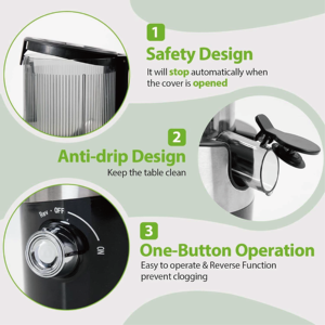 Extracteur de jus lent automatique JOYMI à lame en acier inoxydable, faible bruit, design portable, éjection de la pulpe, compatible lave-vaisselle - Product Image 6