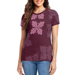 Impression à la demande Vêtements décontractés Personnalisation Tissus hawaïens Imprimés de mode T-<span class=keywords><strong>shirt</strong></span> à <span class=keywords><strong>col</strong></span> <span class=keywords><strong>rond</strong></span> respirant pour femmes - Product Image 1