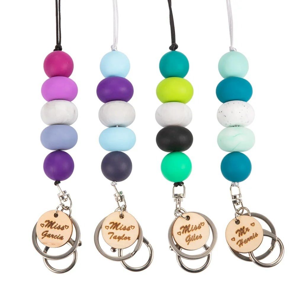 Custom Personalized Teacher Lanyard Pencil Silicone Bead Lanyard Teacher Gift Image 3