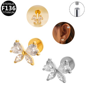Boucles d'oreilles clous papillon en titane F136 stériles pour femme, bijoux de piercing tendance - Product Image 2